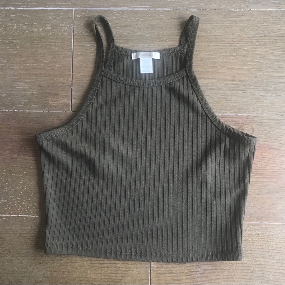 Olive Green Ribbed Crop Top 🌻